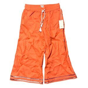 Joie Women's Sz XL Orange Wide-Leg Linen Pants With Pockets & Crochet Hem